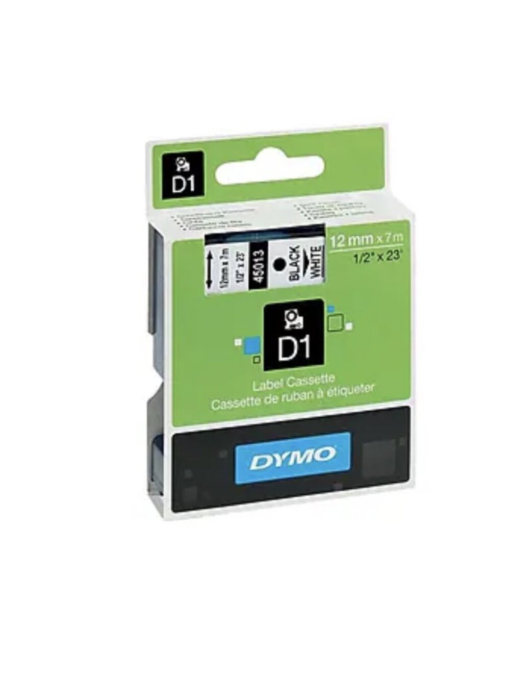 DYMO D1 Standard 45013 Label Maker Tape, 1/2" x 23', Black on White (45013)